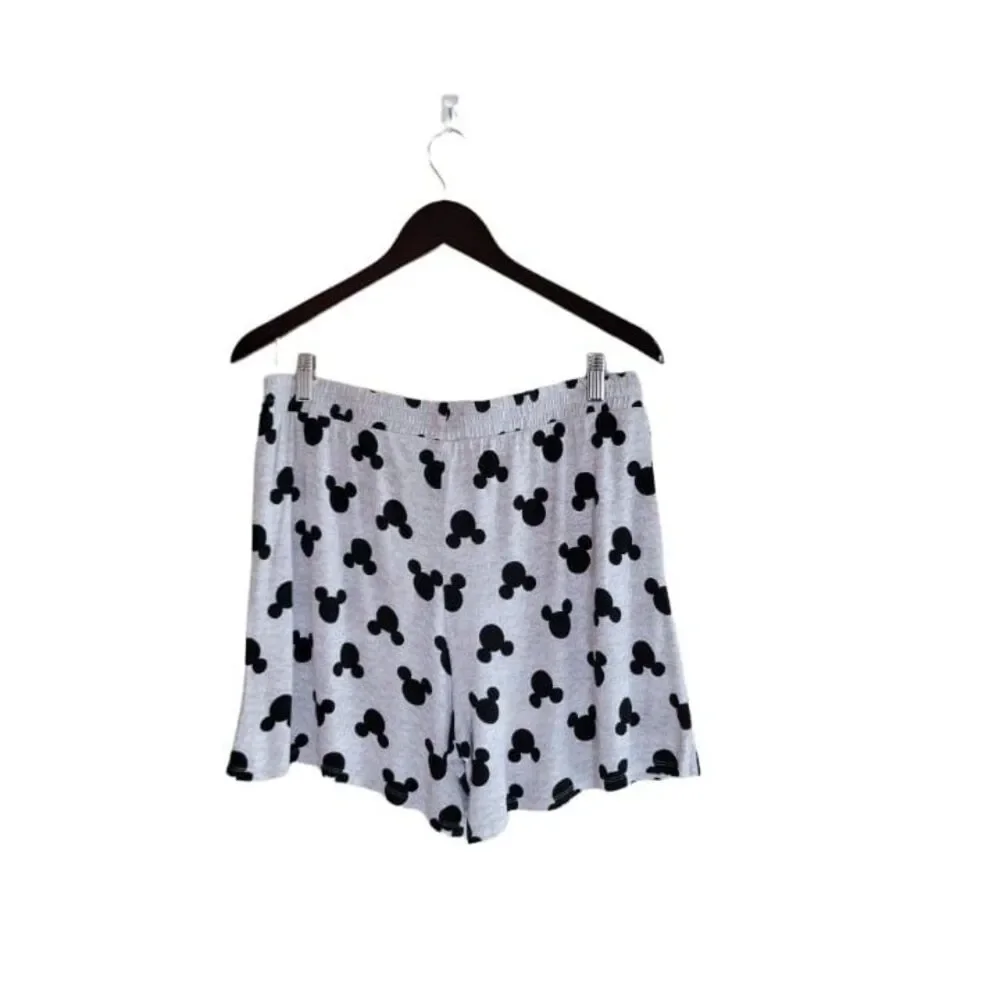 Disney Womens PJ Set Grey L 2 Pc Mickey Mouse Soft Comfy Sleep Shirt & Shorts